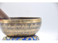 Green Tara Tibetan Singing Bowl with Mantra Engravings & Endless Knot Design