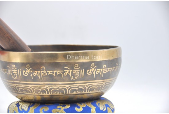 Green Tara Tibetan Singing Bowl with Mantra Engravings & Endless Knot Design