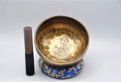 Green Tara Tibetan Singing Bowl with Mantra Engravings & Endless Knot Design