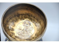 Green Tara Tibetan Singing Bowl with Mantra Engravings & Endless Knot Design