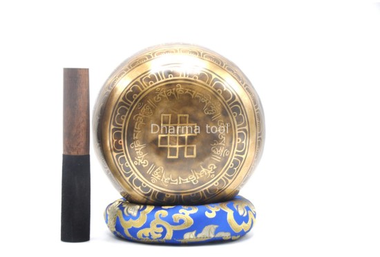 Green Tara Tibetan Singing Bowl with Mantra Engravings & Endless Knot Design