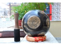 Handmade Flower of Life Tibetan Singing Bowl – Black Painted & Gold Interior (7"–12")