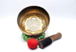Samantabhadra Yab-Yum Tibetan Singing Bowl with Om Mani Padme Hum Mantra & Endless Knot Design