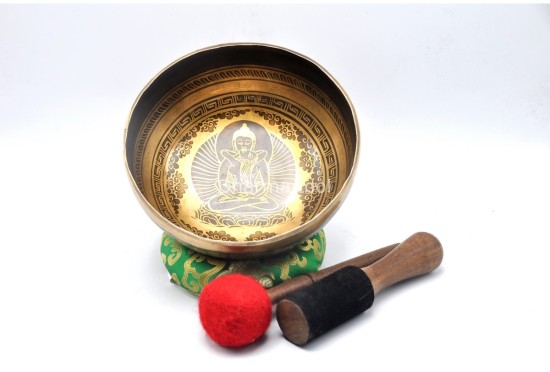 Samantabhadra Yab-Yum Tibetan Singing Bowl with Om Mani Padme Hum Mantra & Endless Knot Design