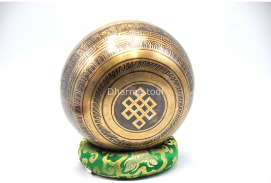 Samantabhadra Yab-Yum Tibetan Singing Bowl with Om Mani Padme Hum Mantra & Endless Knot Design