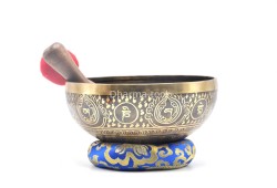 Lotus Flower Tibetan Singing Bowl with Om Mani Padme Hum Mantra & Shatkona Symbol