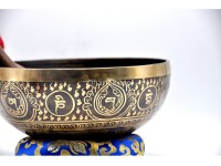 Lotus Flower Tibetan Singing Bowl with Om Mani Padme Hum Mantra & Shatkona Symbol