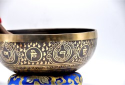 Lotus Flower Tibetan Singing Bowl with Om Mani Padme Hum Mantra & Shatkona Symbol