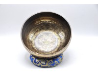 Lotus Flower Tibetan Singing Bowl with Om Mani Padme Hum Mantra & Shatkona Symbol