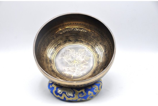 Lotus Flower Tibetan Singing Bowl with Om Mani Padme Hum Mantra & Shatkona Symbol