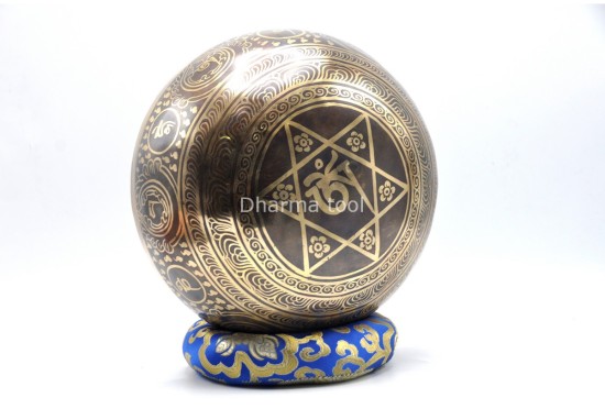 Lotus Flower Tibetan Singing Bowl with Om Mani Padme Hum Mantra & Shatkona Symbol