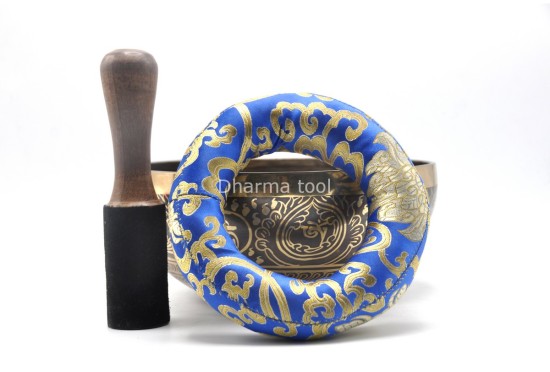 Lotus Flower Tibetan Singing Bowl with Om Mani Padme Hum Mantra & Shatkona Symbol