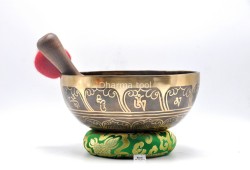 Green Tara Tibetan Singing Bowl with Om Mani Padme Hum Mantra & Double Dorje Design