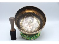 Green Tara Tibetan Singing Bowl with Om Mani Padme Hum Mantra & Double Dorje Design