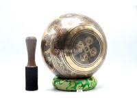 Green Tara Tibetan Singing Bowl with Om Mani Padme Hum Mantra & Double Dorje Design