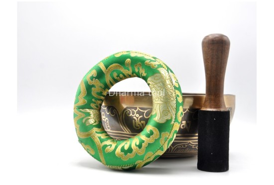 Green Tara Tibetan Singing Bowl with Om Mani Padme Hum Mantra & Double Dorje Design