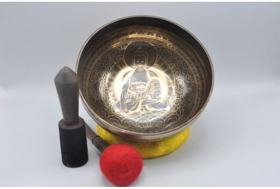 Akshobhya Buddha Tibetan Singing Bowl with Om Mani Padme Hum Mantra & Mantra Mandala Design