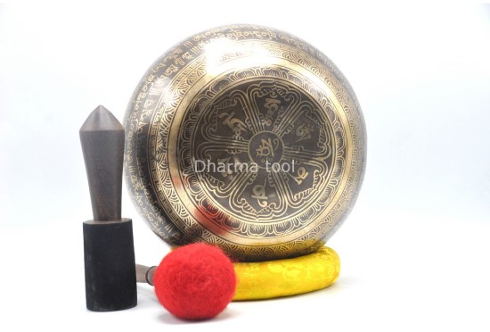 Akshobhya Buddha Tibetan Singing Bowl with Om Mani Padme Hum Mantra & Mantra Mandala Design