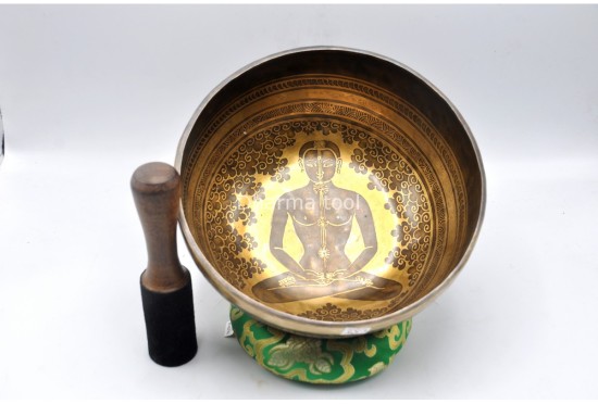 Chakra Yogi Tibetan Singing Bowl with Om Mani Padme Hum Mantra & Mantra Mandala Design