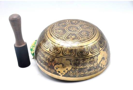 Chakra Yogi Tibetan Singing Bowl with Om Mani Padme Hum Mantra & Mantra Mandala Design