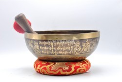 Green Tara Tibetan Singing Bowl with Tibetan Mantra & Sacred Conch Design