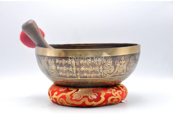 Green Tara Tibetan Singing Bowl with Tibetan Mantra & Sacred Conch Design