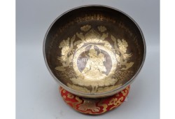 Green Tara Tibetan Singing Bowl with Tibetan Mantra & Sacred Conch Design