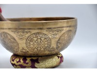 Amoghasiddhi Buddha Tibetan Singing Bowl – Thanka Artist Etched with Shree Yantra, Flower of Life & Double Dorje