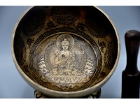 Amoghasiddhi Buddha Tibetan Singing Bowl – Thanka Artist Etched with Shree Yantra, Flower of Life & Double Dorje