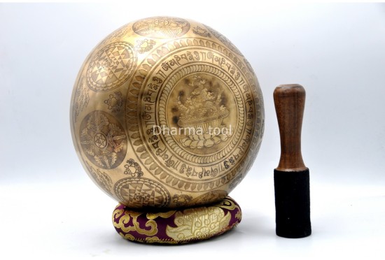 Amoghasiddhi Buddha Tibetan Singing Bowl – Thanka Artist Etched with Shree Yantra, Flower of Life & Double Dorje