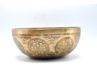 Amoghasiddhi Buddha Tibetan Singing Bowl – Thanka Artist Etched with Shree Yantra, Flower of Life & Double Dorje