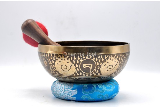 Chakra Symbol Tibetan Singing Bowl with Tibetan Mantra & Sacred Conch Design