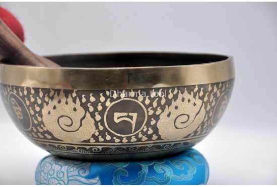 Chakra Symbol Tibetan Singing Bowl with Tibetan Mantra & Sacred Conch Design