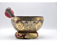 Ashtamangala Tibetan Singing Bowl with Nepa Mantra Wheel & Hindu Om Symbol
