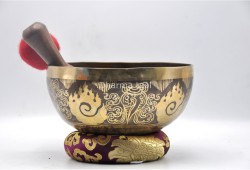 Ashtamangala Tibetan Singing Bowl with Nepa Mantra Wheel & Hindu Om Symbol