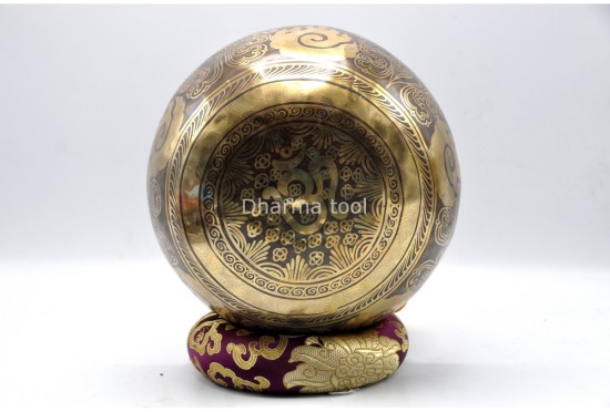 Ashtamangala Tibetan Singing Bowl with Nepa Mantra Wheel & Hindu Om Symbol