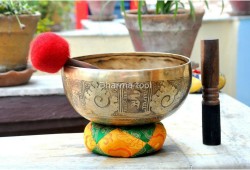 Tibetan Mantra Etched Singing Bowl – Conch Symbol Engraved (Multiple Sizes Available)