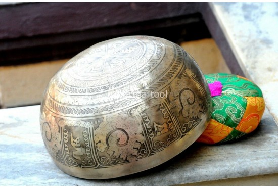 Tibetan Mantra Etched Singing Bowl – Conch Symbol Engraved (Multiple Sizes Available)
