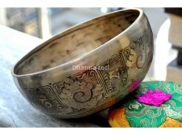 Tibetan Mantra Etched Singing Bowl – Conch Symbol Engraved (Multiple Sizes Available)