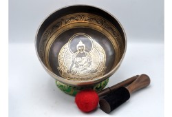 Akshobhya Buddha Tibetan Singing Bowl with Nepa Script Mantra & Tibetan Om Symbol