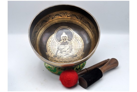 Akshobhya Buddha Tibetan Singing Bowl with Nepa Script Mantra & Tibetan Om Symbol