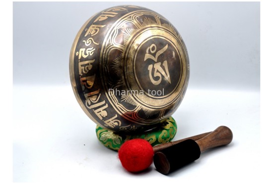 Akshobhya Buddha Tibetan Singing Bowl with Nepa Script Mantra & Tibetan Om Symbol