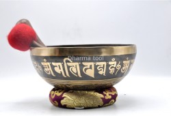 Green Tara Tibetan Singing Bowl with Nepa Script Mantra & Incense Burner Symbol