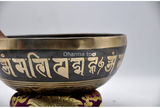 Green Tara Tibetan Singing Bowl with Nepa Script Mantra & Incense Burner Symbol
