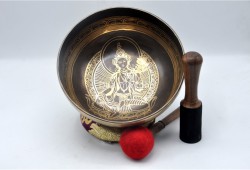 Green Tara Tibetan Singing Bowl with Nepa Script Mantra & Incense Burner Symbol