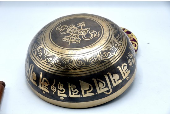 Green Tara Tibetan Singing Bowl with Nepa Script Mantra & Incense Burner Symbol