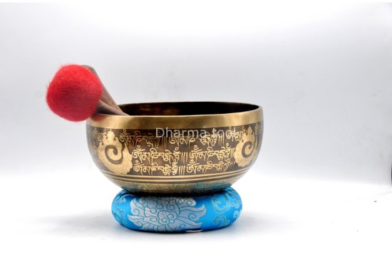 Tibetan Om Singing Bowl with Om Mani Padme Hum Mantra & Eyes of Buddha Design