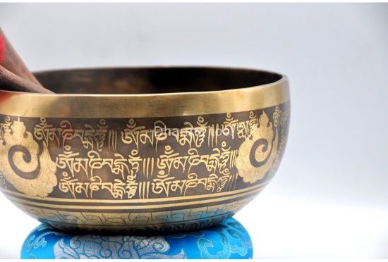 Tibetan Om Singing Bowl with Om Mani Padme Hum Mantra & Eyes of Buddha Design