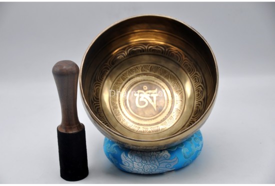 Tibetan Om Singing Bowl with Om Mani Padme Hum Mantra & Eyes of Buddha Design