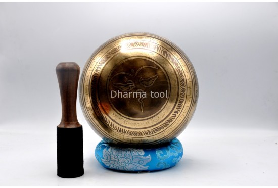 Tibetan Om Singing Bowl with Om Mani Padme Hum Mantra & Eyes of Buddha Design
